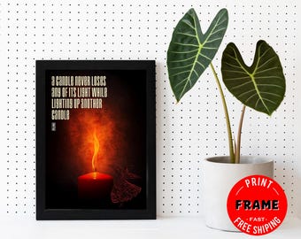 A Candle Never Loses, Framed Rumi Quote Poster, Spiritual Quote, Rumi Poem, Rumi Quote Wall Art, Rumi Home Deco