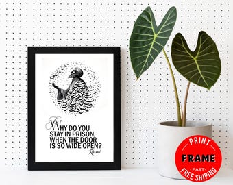 Why Do You Stay İn Prison, Framed Rumi Quote Poster, Spiritual Quote, Rumi Poem, Rumi Quote Wall Art, Rumi Home Deco