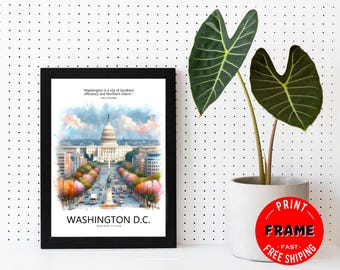Washington D.C. Skyline Framed Poster, Cityscape, City Poster, US Cities Wall Art, Travel Wall Decor