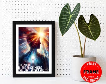 The Wound Is The Place, Framed Rumi Quote Poster, Spiritual Quote, Rumi Poem, Rumi Quote Wall Art, Rumi Home Deco