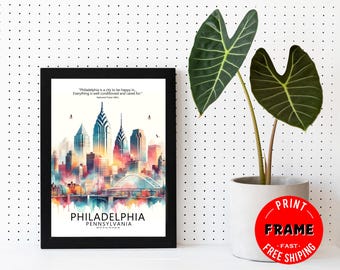 Philadelphia Skyline Framed Poster, Philadelphia Poster, Cityscape, City Poster, US Cities Wall Art, Travel Wall Decor