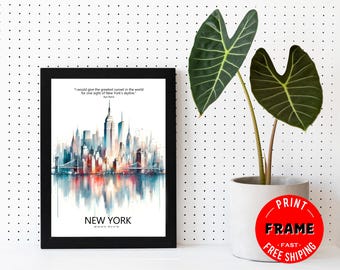 New York Skyline Framed Poster, New York Poster, Cityscape, City Poster, US Cities Wall Art, Travel Wall Decor