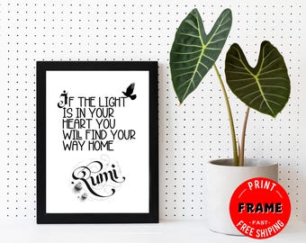 If The Light Is In Your, Framed Rumi Quote Poster, Spiritual Quote, Rumi Poem, Rumi Quote Wall Art, Rumi Home Deco