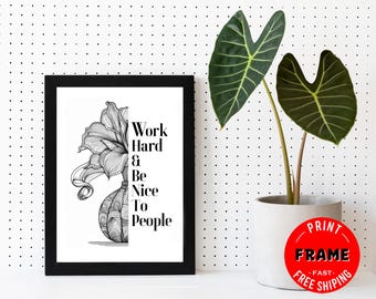 Work Hard, Framed Inspirational & Motivational Wall Art, Home Office Decor, Mental Health Quote, Positive Quote, Motivational Quote