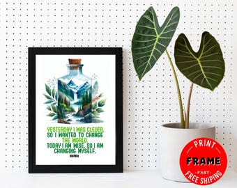 Yesterday I Was Clever, Framed Rumi Quote Poster, Spiritual Quote, Rumi Poem, Rumi Quote Wall Art, Rumi Home Deco