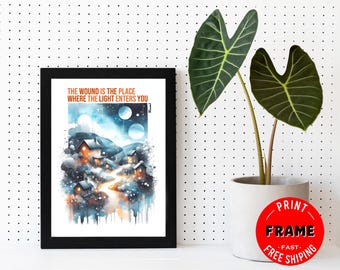 The Wound Is The Place, Framed Rumi Quote Poster, Spiritual Quote, Rumi Poem, Rumi Quote Wall Art, Rumi Home Deco (Framed 5x7″)