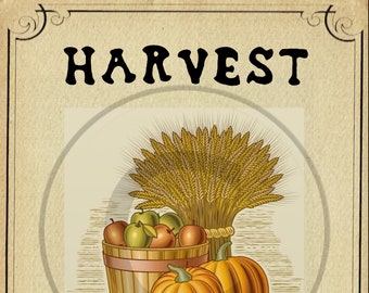 Primitive Rustic Harvest Time Print Farmhouse Digital Image Feed sack Logo for Pillows Labels Hang tags Magnets Ornies