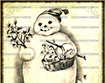 Vintage SNOWMAN Digital Download Printable Image Wall Art/Cards/Tags/Scrapbooking/Journals/Labels/Logos