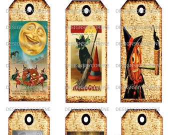 Vintage Halloween Set of 6 Tags/ Labels/ Stickers/Gift tags/ labels Digital Download Printable