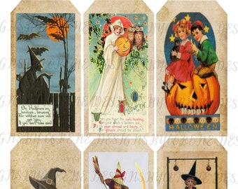 Vintage Halloween Set of 6 Tags/ Labels/ Stickers/Gift tags/ labels Digital Download Printable