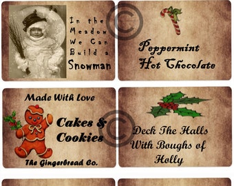 Vintage Primitive Christmas Baking Label Digital Download Printable Image Feedsack Logo for Pillows Labels Hang tags Or Can Pantry Label