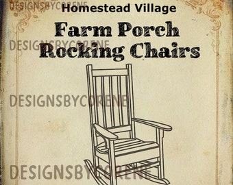 Primitive Farm Porch Rocking Chairs Rocker Feed Sack Logo for Pillows Pantry Labels Hang tags Digital Download Printable Images