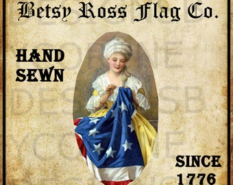 Primitive Betsy Ross Flagge Co. Digitaler Download druckbare Wandkunst/Transfer für Kissen Handtücher/Etiketten für Kanister Gläser Kerzen