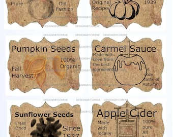 Primitive Country Autumn Digital Pantry Labels Many Uses! Candles, Sewing Labels, Tags, Hang tags Block Sign Crate Jar Box Crock Label