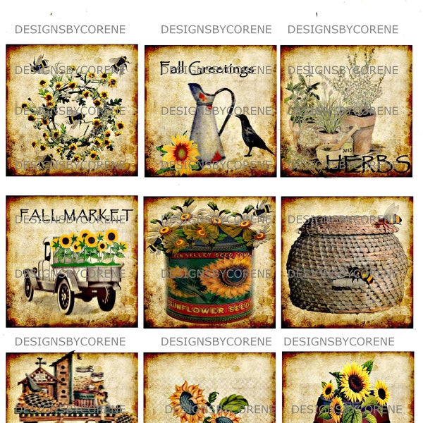 Set of Nine Primitive Vintage Bee Labels Digital Download Printable Images