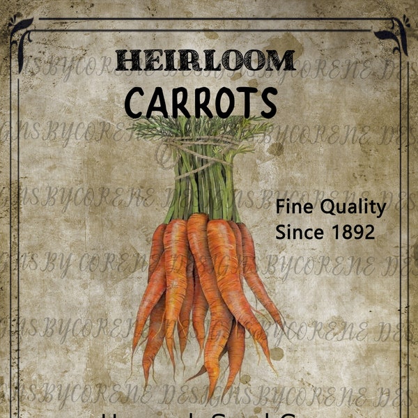 Primitive Heirloom Carrot Wall Art Labels Cards Tags Ornies Magnets Farmhouse Decor Instant Digital Download Printable