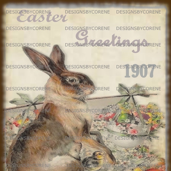 Primitive Vintage Easter 1907 Printable Digital Image Feedsack Logo for Pillows Pantry Labels Hang tags Magnets Ornies