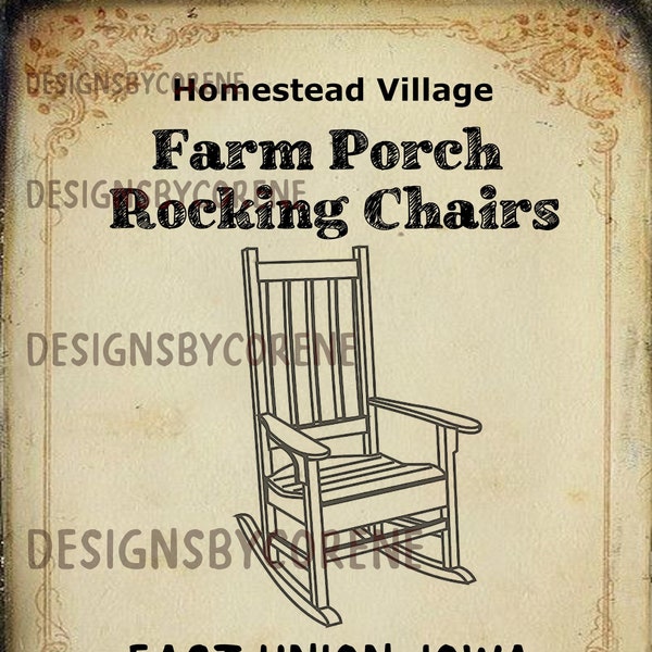 Primitieve boerderij veranda schommelstoelen Rocker Feed Sack Logo voor kussens Pantry Labels Hang tags Digitale download afdrukbare afbeeldingen