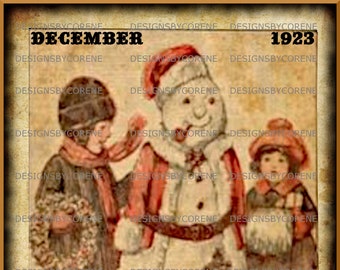 Vintage Christmas Snowman and Children Designs Digital Download Printable Images