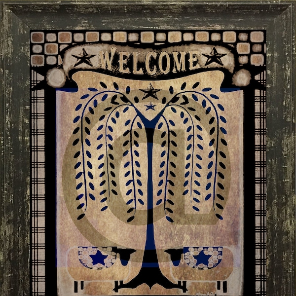 Primitive Folk Art Rustic Farmhouse Welcome Family and Friends Wall Art Digital Download Print