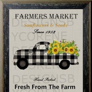 Primitive Farmers Market Black Buffalo Plaid Truck Feed Sack Logo for Pillows Pantry Labels Hang tags Magnets Ornies Digital Download Print