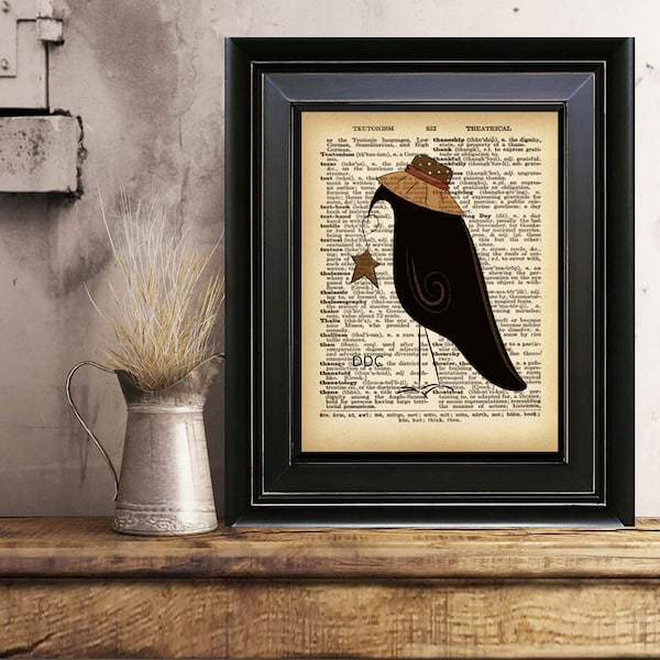 Primitive Rustic Black Crow Home Art Print, Rustic Decor, Rustic Farmhouse Wall Decor Download Printable