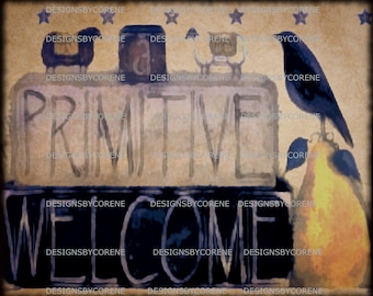 Primitive Welcome Logo Pantry Jar Crock Crate Book Label Image Wall Art Cards Tags Ornies Farmhouse