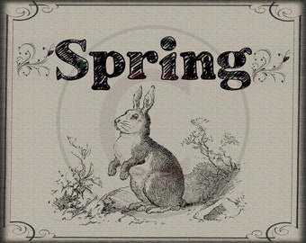 Primitive Spring Bunny Rabbit Digital Image Print Feedsack Logo Pillow Pantry Candle Labels Hang tags Magnets Ornies Canvas