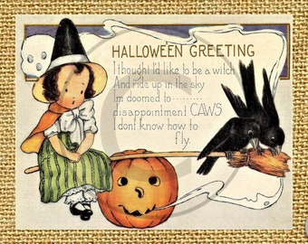 Primitive Vintage Halloween Greeting Verse Pantry Logo, Crock Jar Labels, Pillows,Wall Art/Tags/FeedSack Logo Digital Download Printable