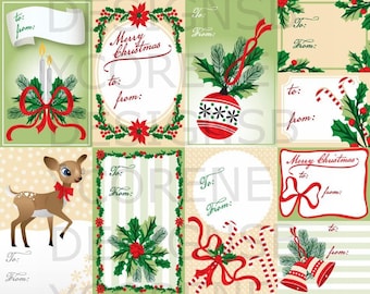 Vintage Christmas Gift Tags Set of Eight Vintage Designs Digital Download Printable Images