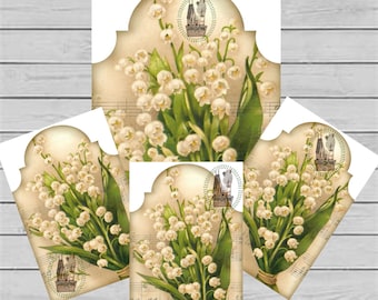 Vintage Lily of the Valley TAGS, Labels, Place Cards Digital Printable Downloads