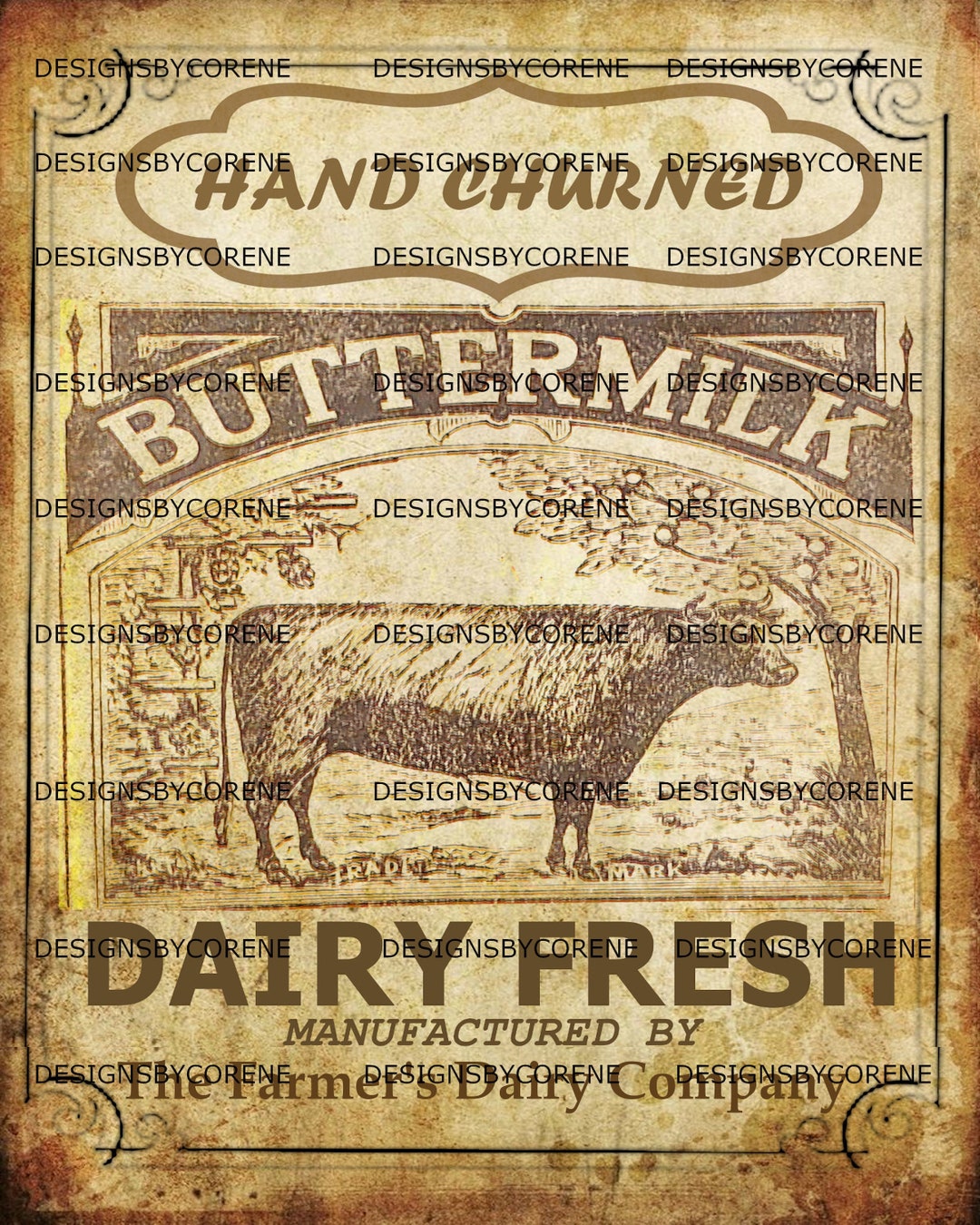 Primitive Farm Dairy Buttermilk Feed Sack Logo Pantry Jar Crock Crate ...