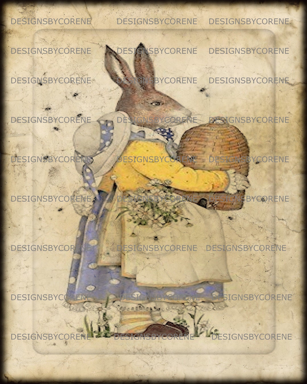 Country Farmhouse Dressed Hare Rabbit Bee Hive Wall Art Print - Etsy