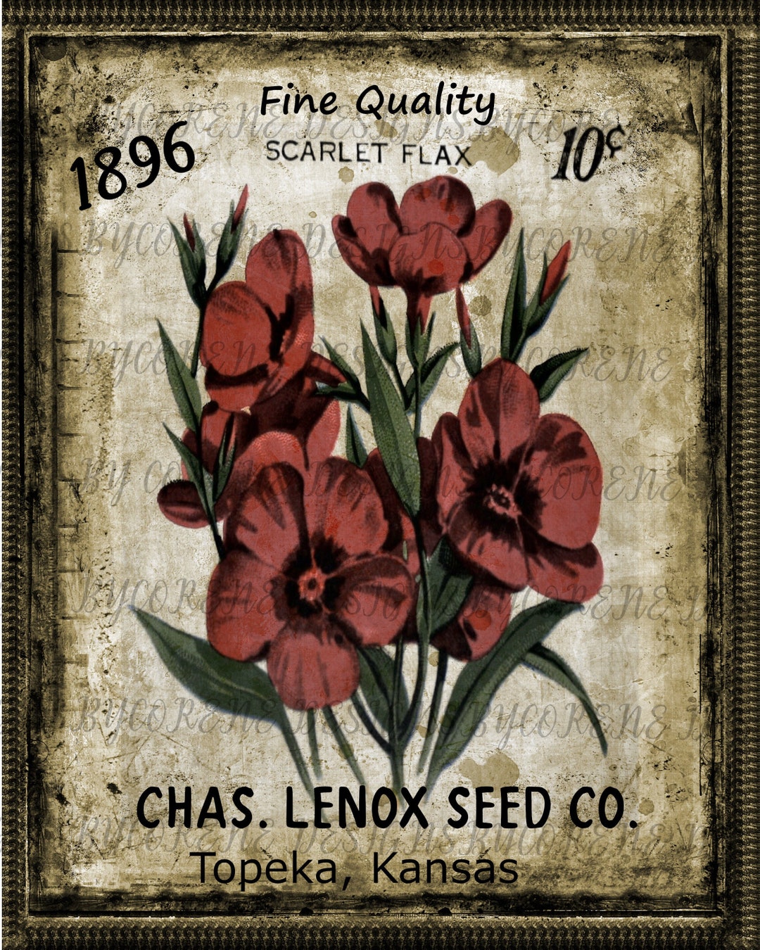 Primitive Flax Seed Packet Print Digital Image Feedsack Logo for Pillows Labels Hang Tags ...