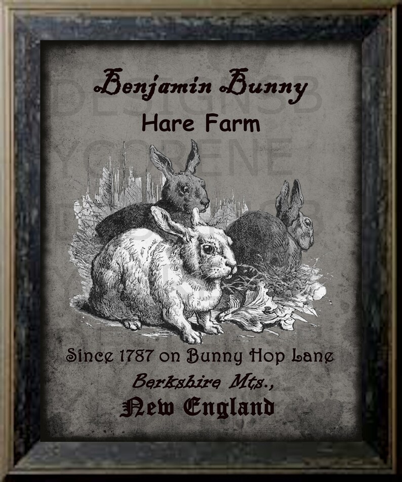 Primitive Vintage Benjamin Bunny Hare Farm Printable Digital Image Feedsack Logo for Pillows Pantry Labels Hang tags Magnets Ornies