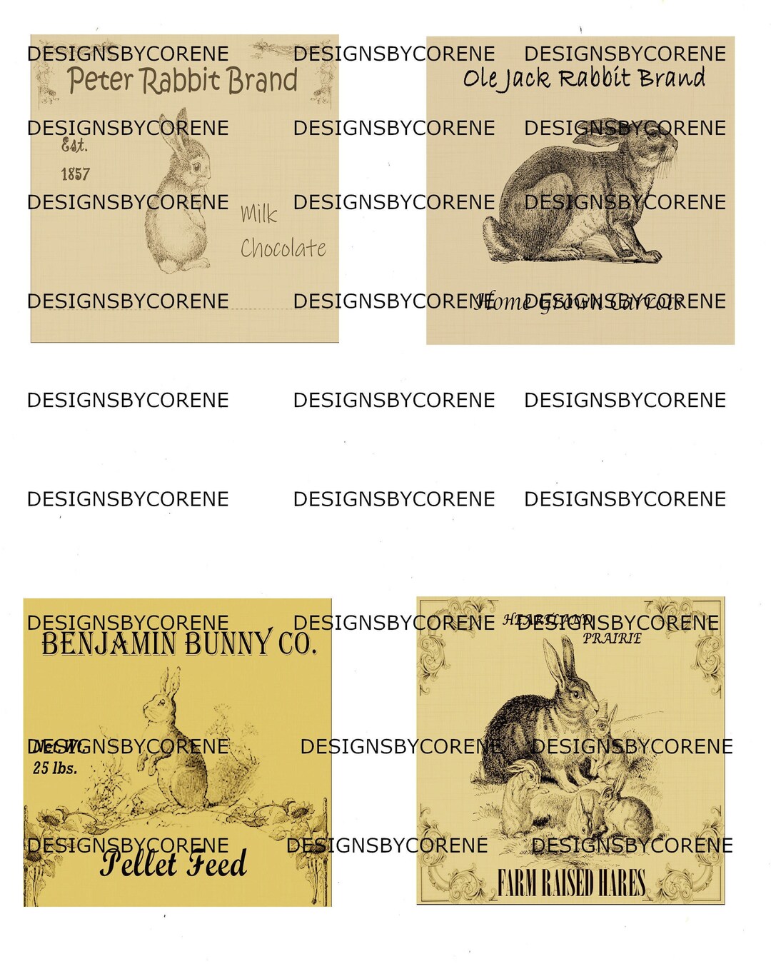 Primitive Bunny Rabbit Pantry Labels Instant Download Digital Tags for ...