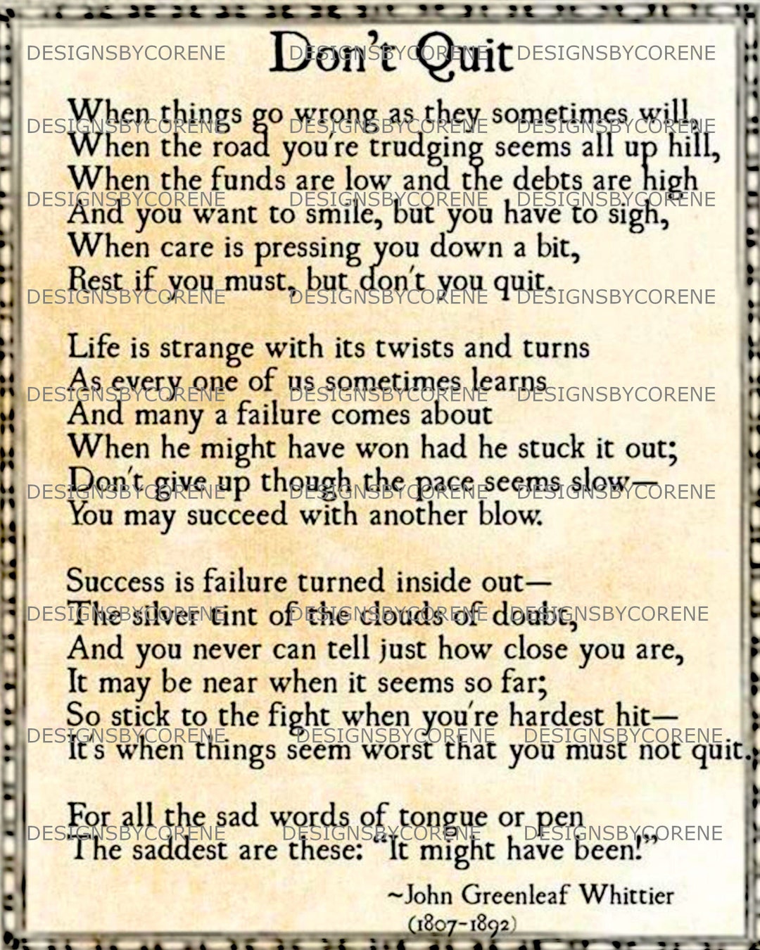 Vintage Wall Art Quote don't Quit by John Greenleaf Whittier Digital ...
