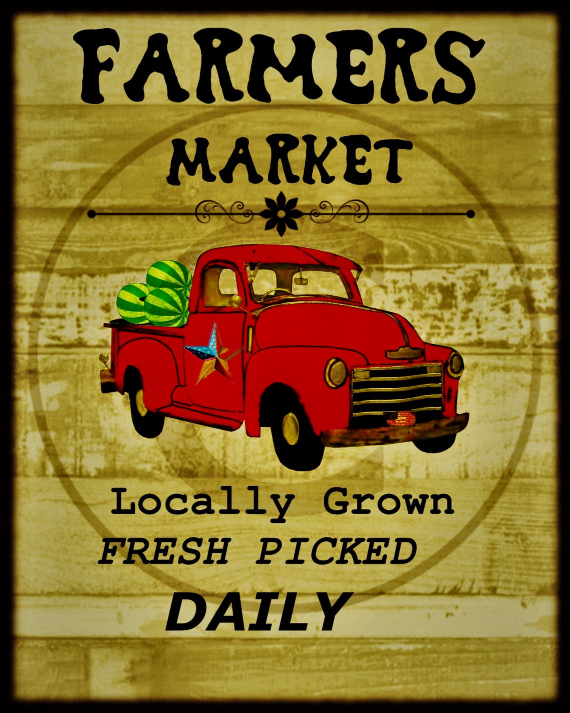Primitive Vintage Farmers Market Red Truck Farmhouse Wall | Etsy