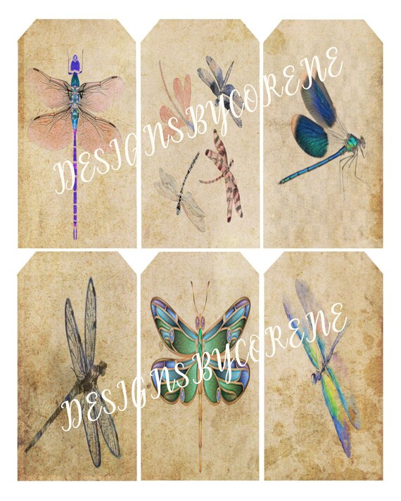 Set of Six Dragonfly Gift Tags Thank You Tags Digital Download Image  Printable -  Canada