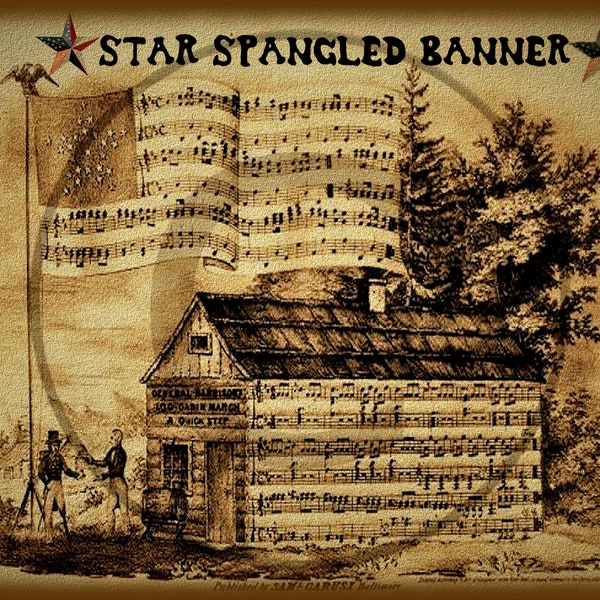 Vintage Primitive Star Spangled Banner Feedsack Logo for Pillows Crock Can Pantry Label Hang tag Betsy Ross Flag Digital Instant Printable