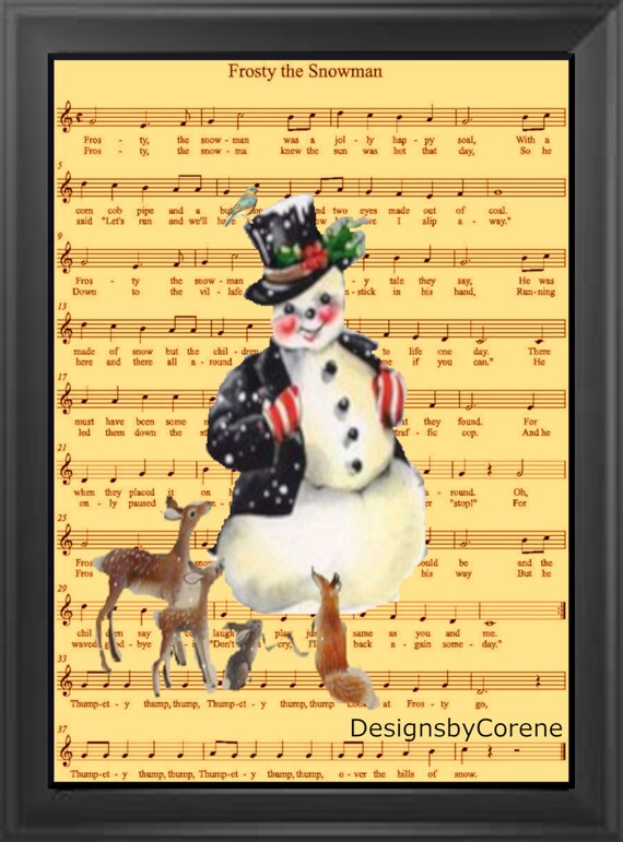 Christmas Sheet Music Frosty the Snowman Art Print Farmhouse - Etsy