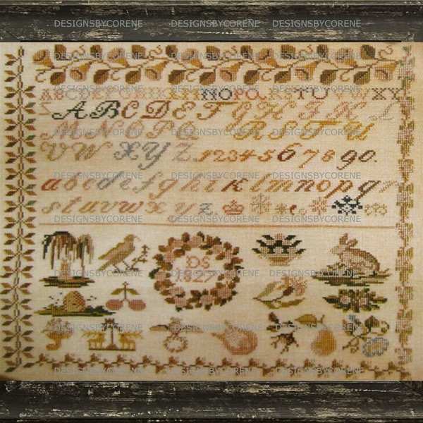 Primitive 1827 Early American Sampler  Wall Art Print/Transfer/Cards Digital Printable Instant Download
