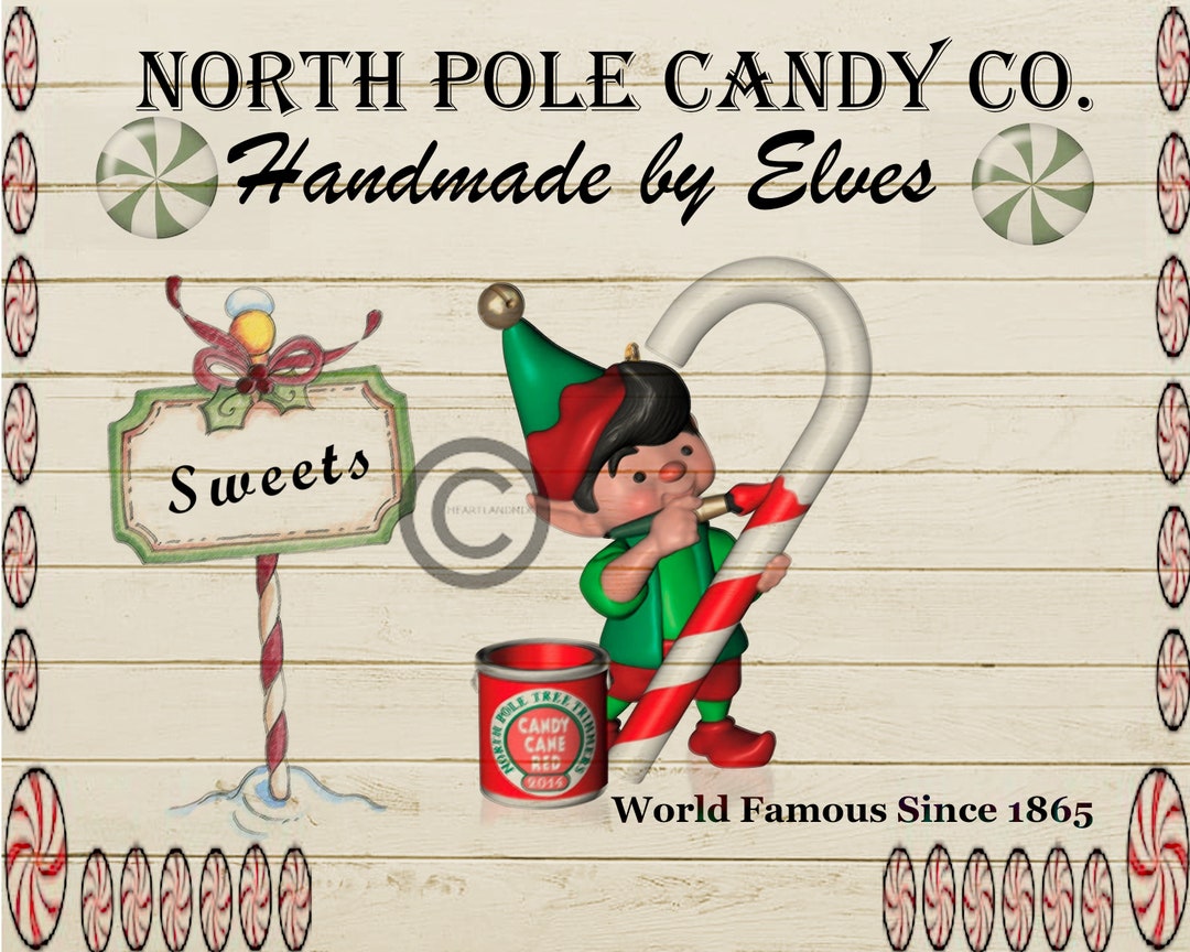 Vintage Primitive North Pole Candy Co. Wall Art Print Transfer Card
