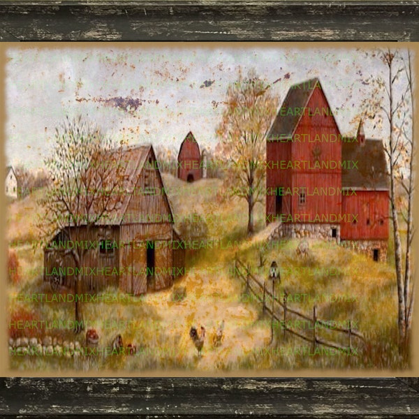 Primitive Farmhouse Barn Scene Decor Wall Art Printed and Mailed To You