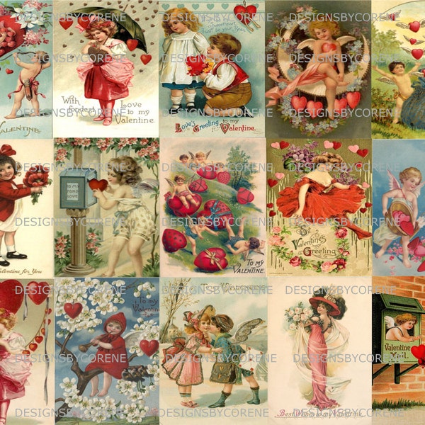 15 Vintage Victorian Valentine Cards, Printable Collage Sheet Valentines Vintage Ephemera Digital Collage Sheet Digital Download