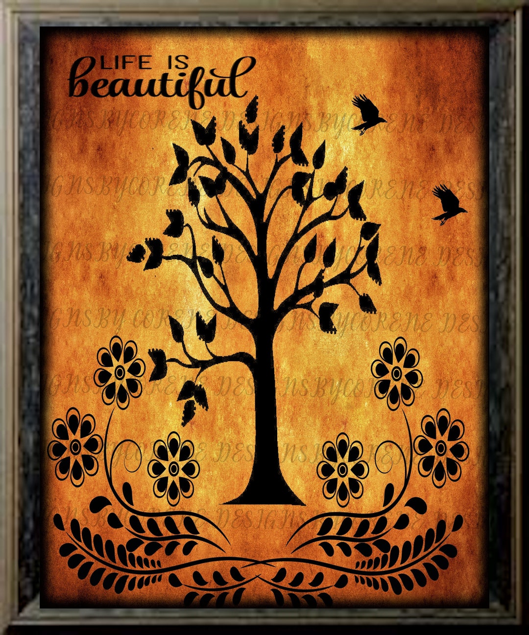 Primitive Life is Beautiful Quote Wall Art Print Labels Cards Tags ...