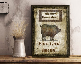 Primitive Vintage Pig Hog Lard Digital Image Download Printable Feedsack Logo for Pillows Pantry Labels Hang tags Magnets Ornies