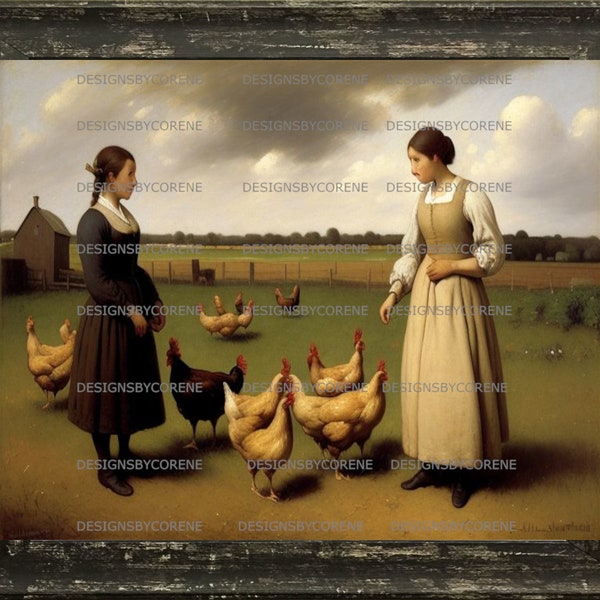 Colonial Chicken Farm Print Wall Decor Pantry Jar Crock Crate Book Label Image Wall Art Cards Tags Ornies Farmhouse