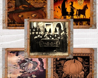 Set van Halloween Junk Journal/Scrapbook pagina's afbeelding digitale afdrukbare downloads hout blokken/tags/kaarten