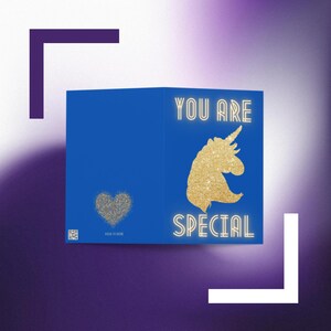 You Are Special Unicorn Glittery Blue Romantic Card